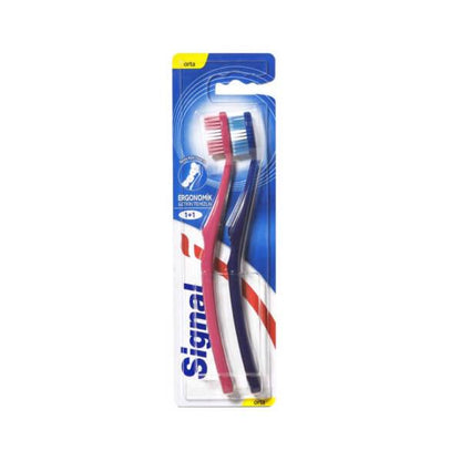 Cepillo de dientes ergonómico Signal medio - 2x1, agarre cómodo para una higiene bucal eficaz