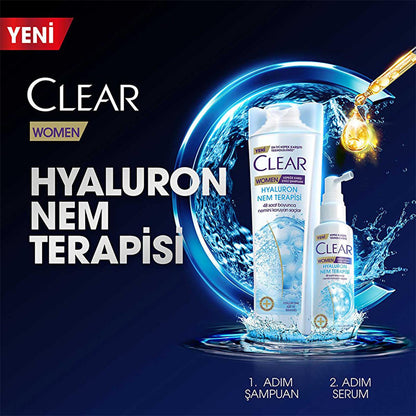 Champú anticaspa Clear Women Hyaluron Moisture Therapy - Hidratación 48H, tratamiento para cuero cabelludo seco, voluminizador