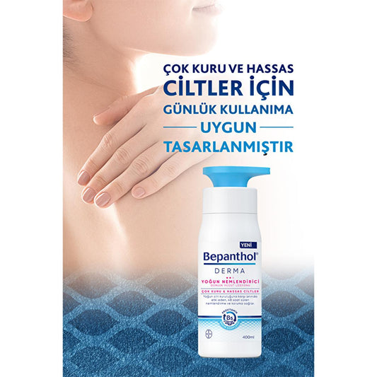 Bepanthol Derma : Lait corporel hydratant intense pour peaux sèches et sensibles - 400 ml - Apaisement et hydratation durable