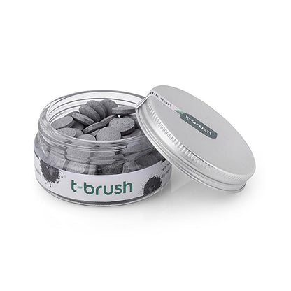 Pastillas de pasta de dientes con carbón activado T-Brush - Con flúor, fórmula vegana para encías sensibles | 90 pastillas