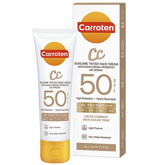 Carroten CC SPF50 High Protection Tinted Face Sunscreen: Color Correcting, Antioxidant, Water Resistant - All Skin Types