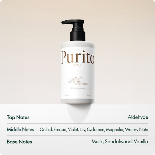 Lait corporel au beurre de karité lumineux Purito Cotton Dreamlight 300 ml