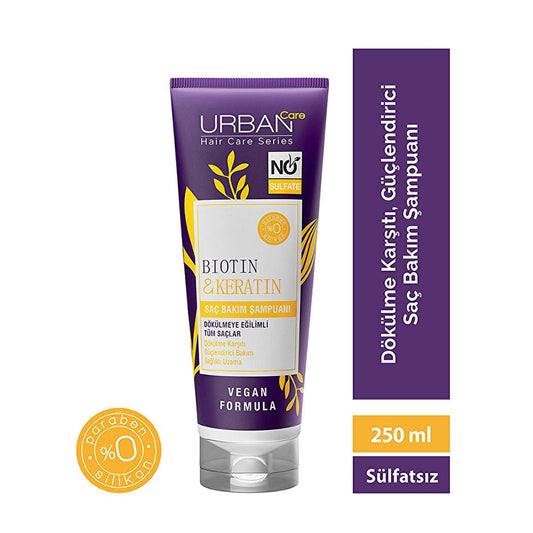 Shampooing anti-chute Urban Care à la biotine et à la kératine, sans sulfates, pour des cheveux nourris - 250 ml