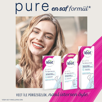Bandes de cire visage Veet Pure pour peaux sensibles - Épilation hypoallergénique pour le visage, technologie Easy-Gelwax, 20 bandes et 4 lingettes