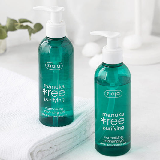 Gel nettoyant visage Ziaja Manuka Tree - Nettoyant doux pour peaux grasses et mixtes - Naturel, végan, régulateur de sébum, équilibrant - 200 ml