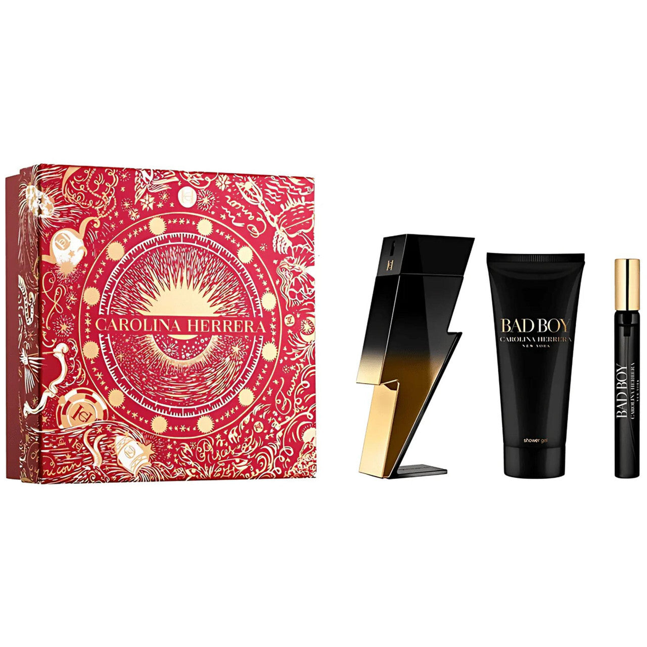 CAROLINA HERRERA BAD BOY EXTREME 3 PCS SET: 3.4 EAU DE PARFUM SPRAY + 0.34 EAU DE PARFUM SPRAY + 3.4 SHOWER GEL Men Fragrant Nest