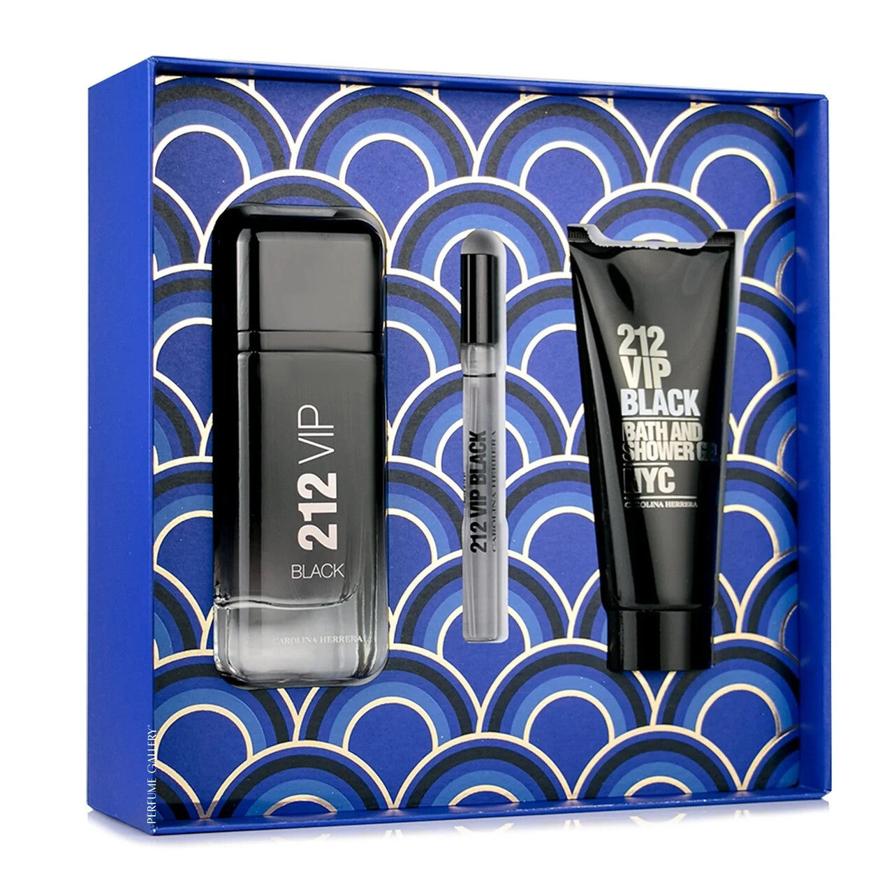 CAROLINA HERRERA 212 VIP BLACK 3 PCS SET FOR MEN: 3.4 EAU DE PARFUM SPRAY + 0.33 OZ EAU DE PARFUM SPRAY + 3.4 SHOWER GEL. MEN Fragrant Nest