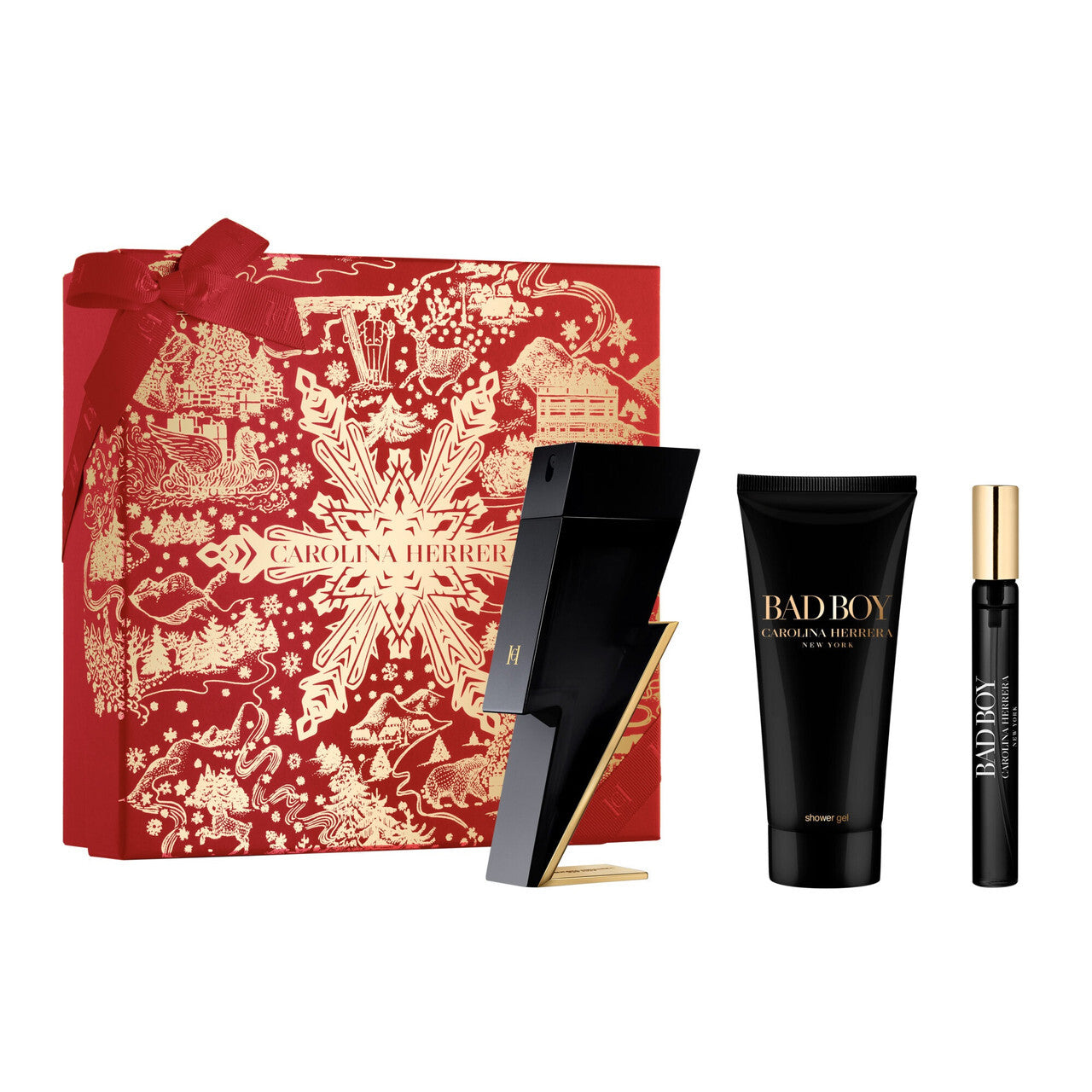CAROLINA HERRERA BAD BOY 3 PCS SET: 3.4 EAU DE TOILETTE SPRAY + 0.34 EAU DE TOILETTE SPRAY + 3.4 SHOWER GEL. Men Fragrant Nest