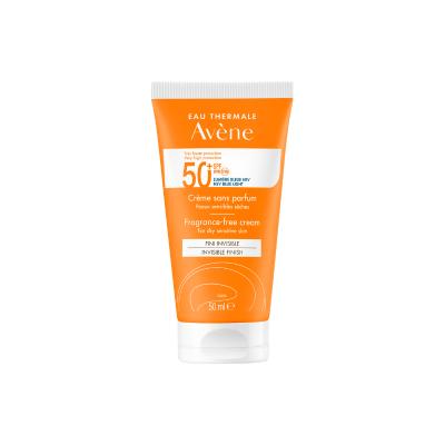 Crema solar sin perfume Avène para piel seca SPF50+ - Resistente al agua e hidratante