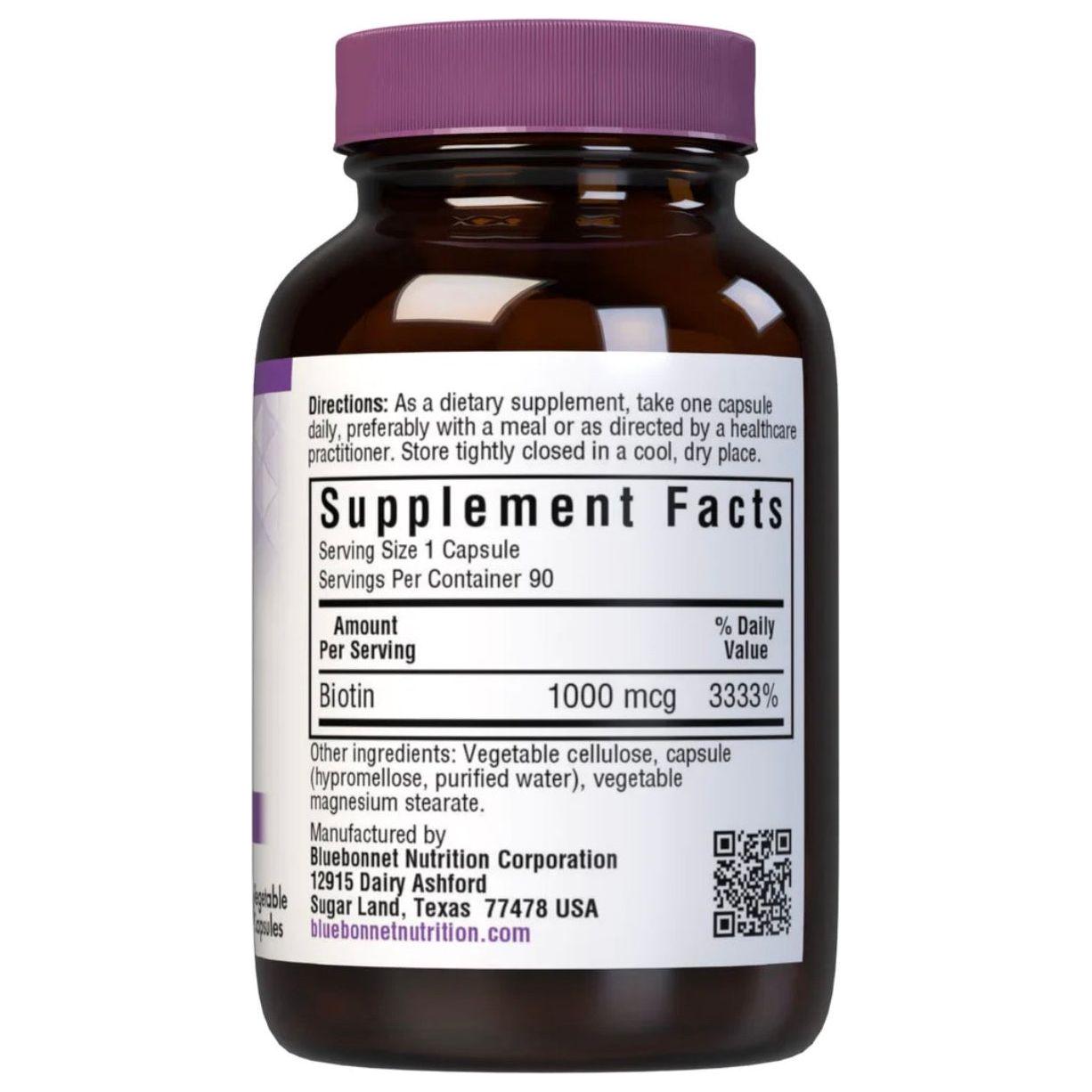 Bluebonnet Nutrition Vitamins Biotin 1000 mg - 90 Vegetable Capsules Vitamins & Supplements Pasteur Pharmacy