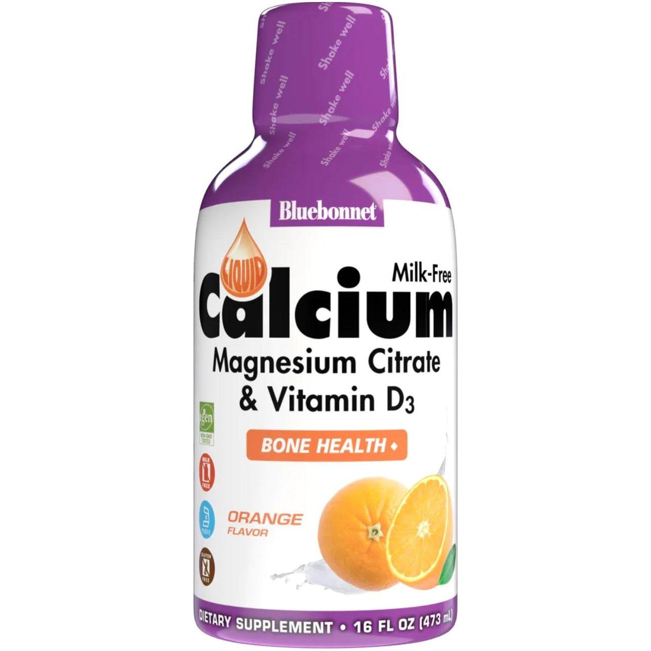 Bluebonnet Liquid Calcium Magnesium Citrate Plus Vitamin D3, Orange, 16 oz Liquid Vitamin Supplement Pasteur Pharmacy