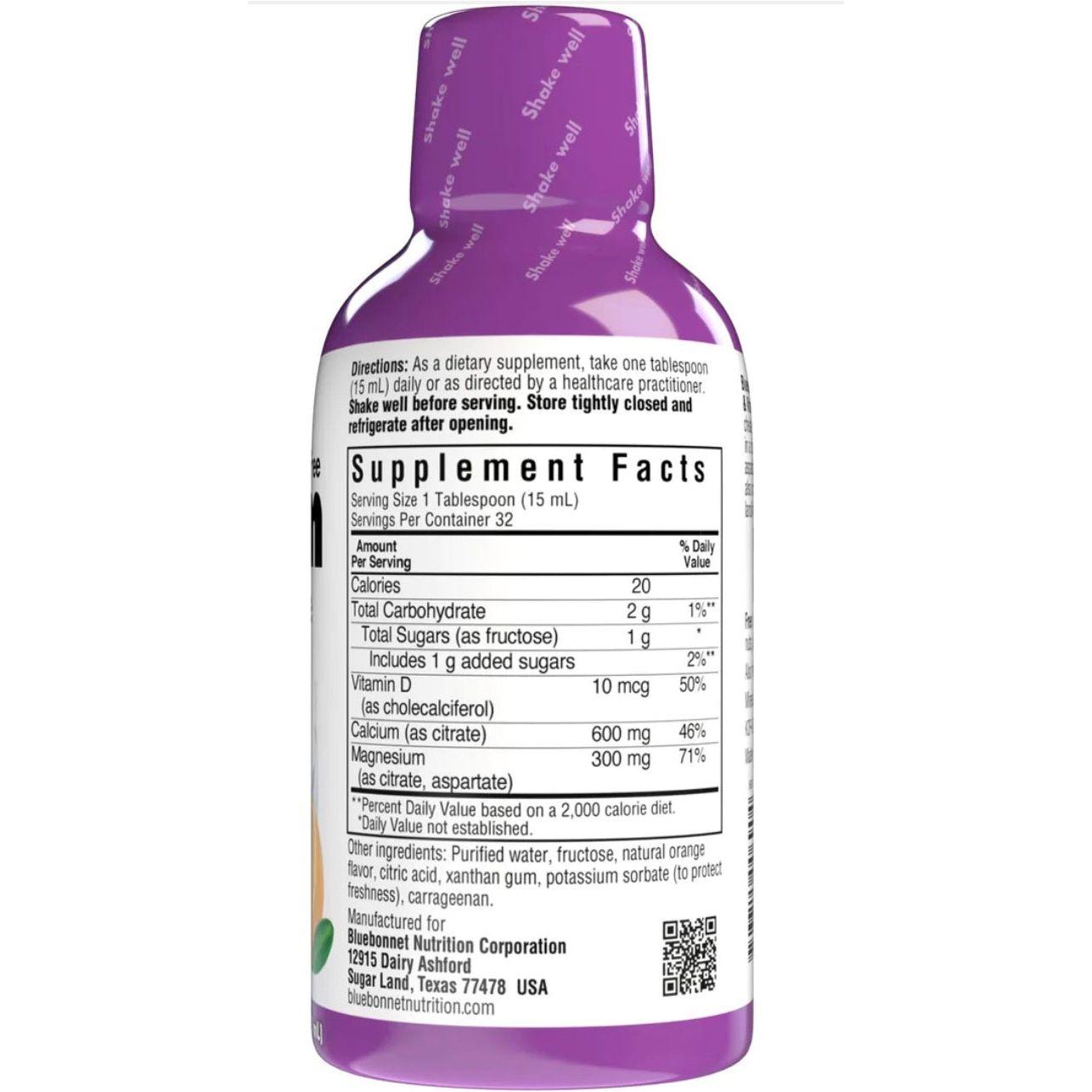 Bluebonnet Liquid Calcium Magnesium Citrate Plus Vitamin D3, Orange, 16 oz Liquid Vitamin Supplement Pasteur Pharmacy