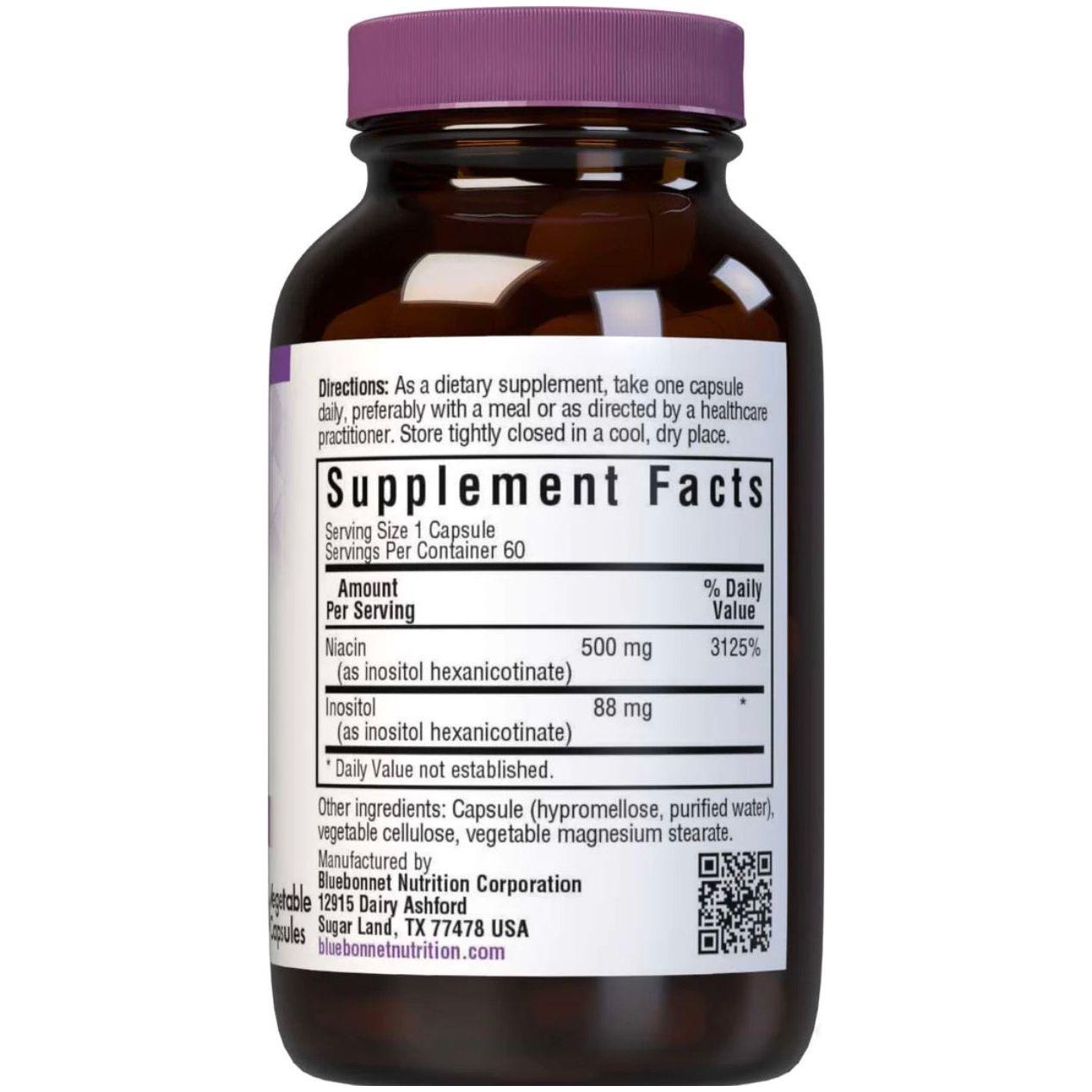 Bluebonnet Flush Free Niacin 500 mg 60 Vegetable Capsules Dietary Supplements Pasteur Pharmacy