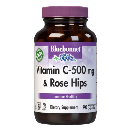 Bluebonnet Kosher Vitamin C-500 mg Plus Rose Hips 90 Vegetable Capsules Vitamin Supplement Pasteur Pharmacy