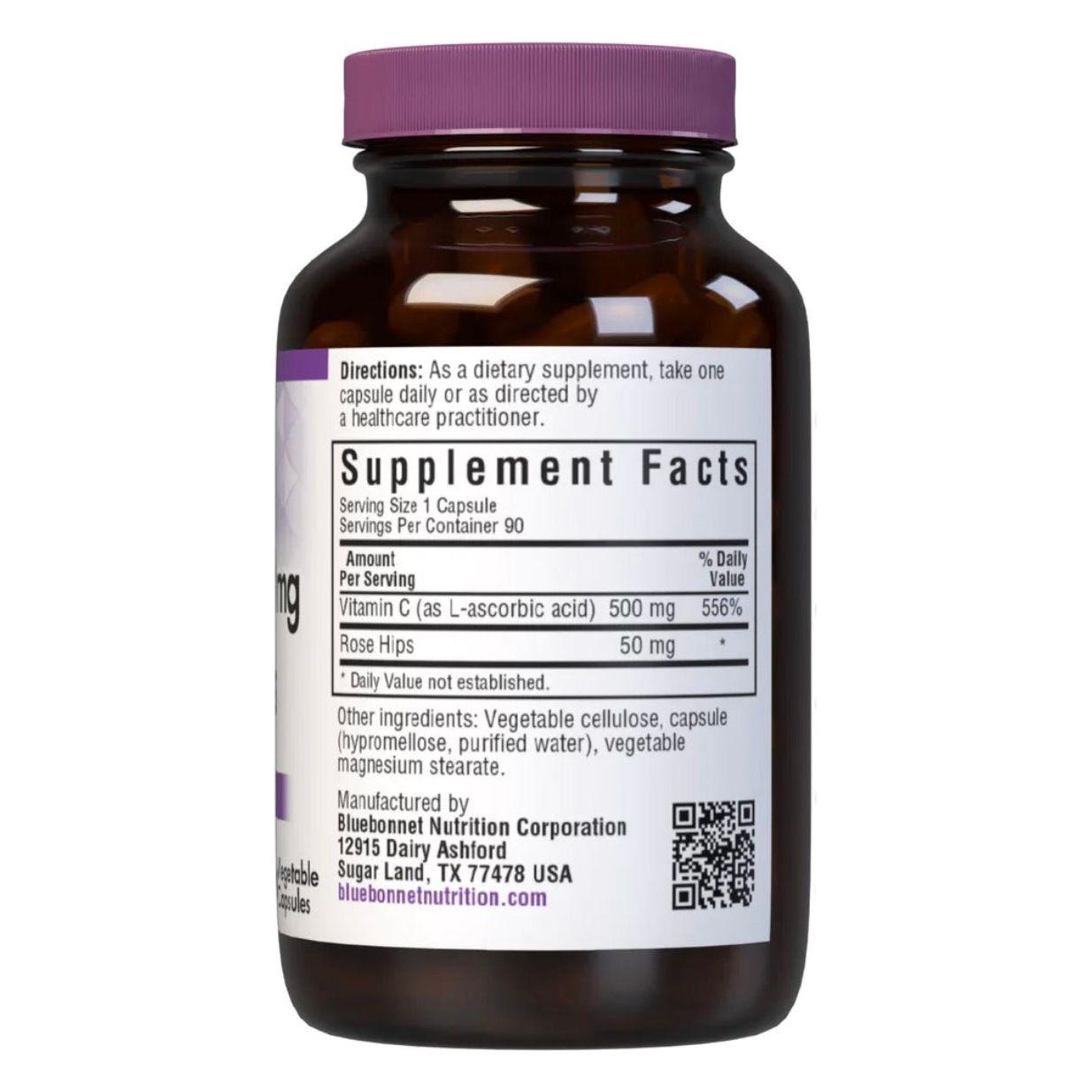 Bluebonnet Kosher Vitamin C-500 mg Plus Rose Hips 90 Vegetable Capsules Vitamin Supplement Pasteur Pharmacy
