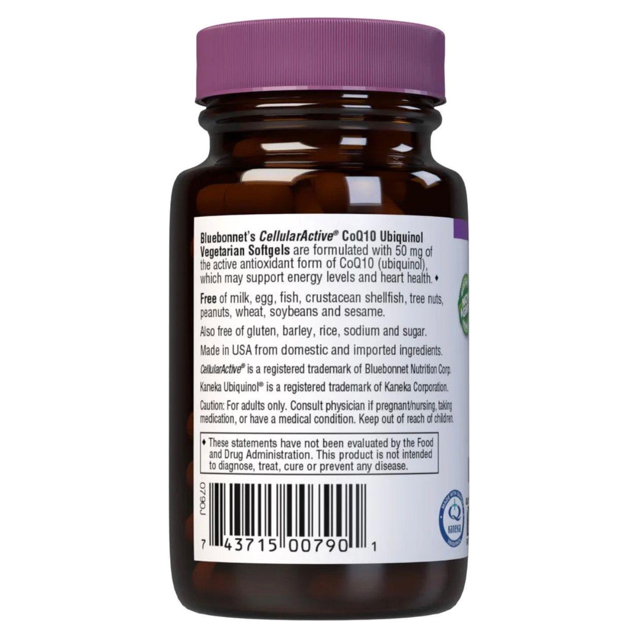 Bluebonnets CellularActive CoQ10 Ubiquinol 50 mg, 30 Vegetarian Softgels Vitamins & Supplements Pasteur Pharmacy