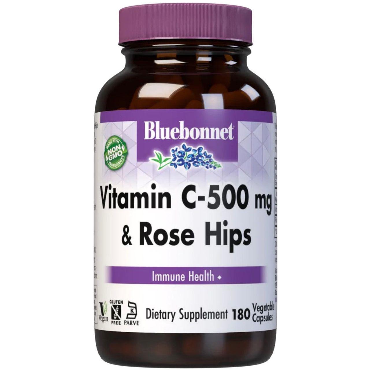 Bluebonnets Vitamin C-500 mg Plus Rose Hips 180 Vegetable Capsules Vitamins & Supplements Pasteur Pharmacy