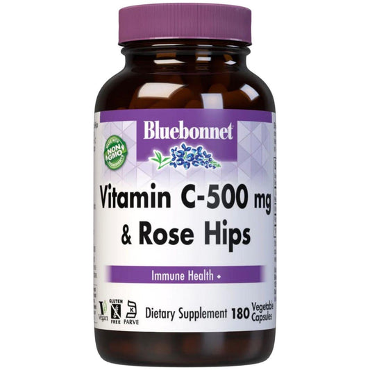 Bluebonnets Vitamin C-500 mg Plus Rose Hips 180 Vegetable Capsules Vitamins & Supplements Pasteur Pharmacy
