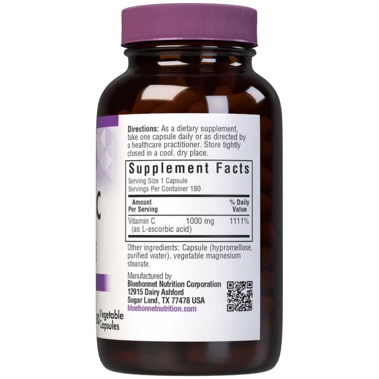Bluebonnets Vitamin C-1000 mg, 180 Capsules Vitamin Supplement Pasteur Pharmacy