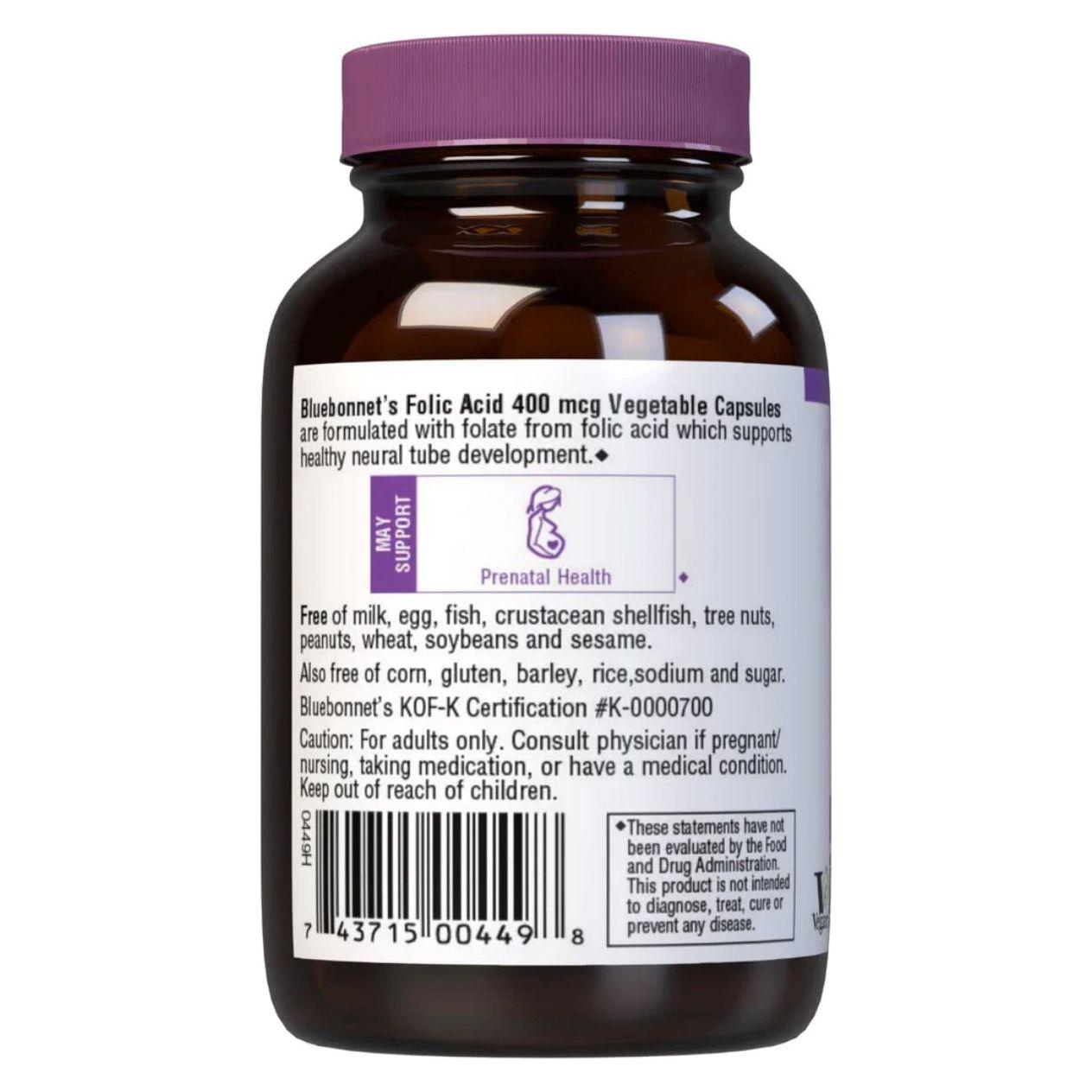Bluebonnet Nutrition Folic Acid 400 mg - 90 Vegetable Capsules Vitamins & Supplements Pasteur Pharmacy