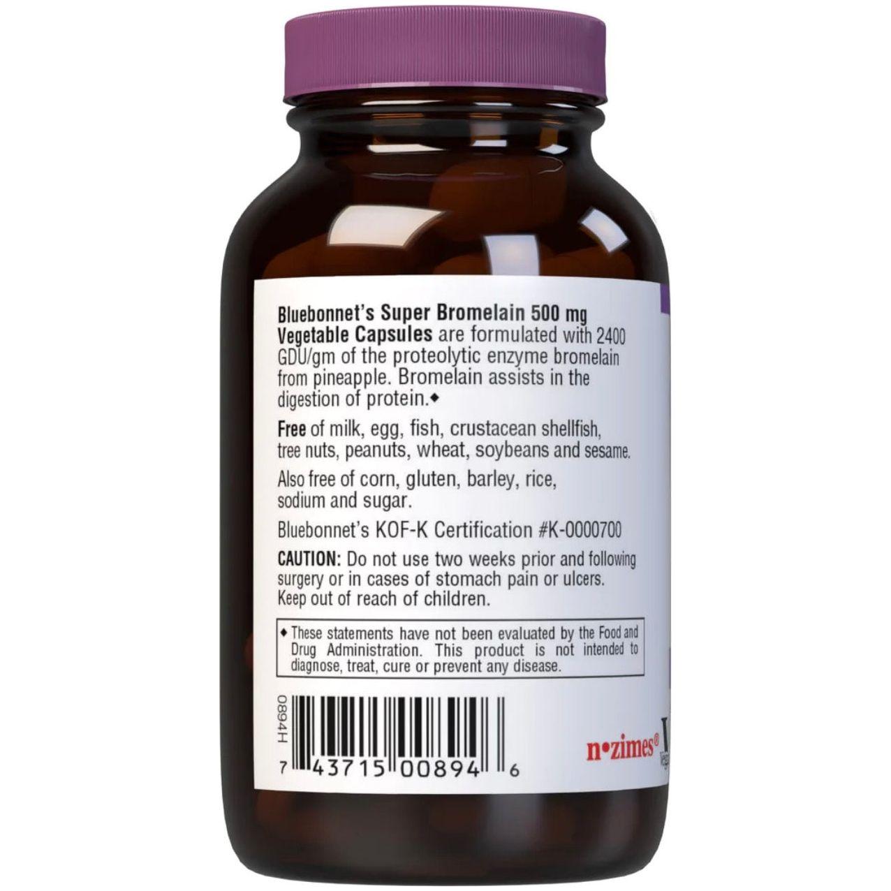 Bluebonnets Super Bromelain 500 mg, 60 Vegetable Capsules Dietary Supplements Pasteur Pharmacy