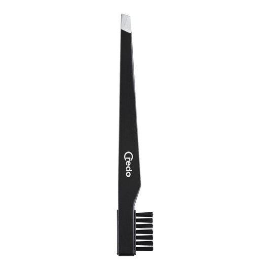Credo Tweezers with Eyebrow Brush 9cm Stainless/Black - 16 Oz Cosmetics Pasteur Pharmacy
