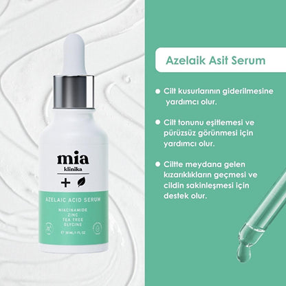 Sérum de ácido azelaico Mia Klinika: tratamiento para el acné, imperfecciones e hiperpigmentación | Con aceite de árbol de té y zinc | Reduce el enrojecimiento y unifica el tono de la piel