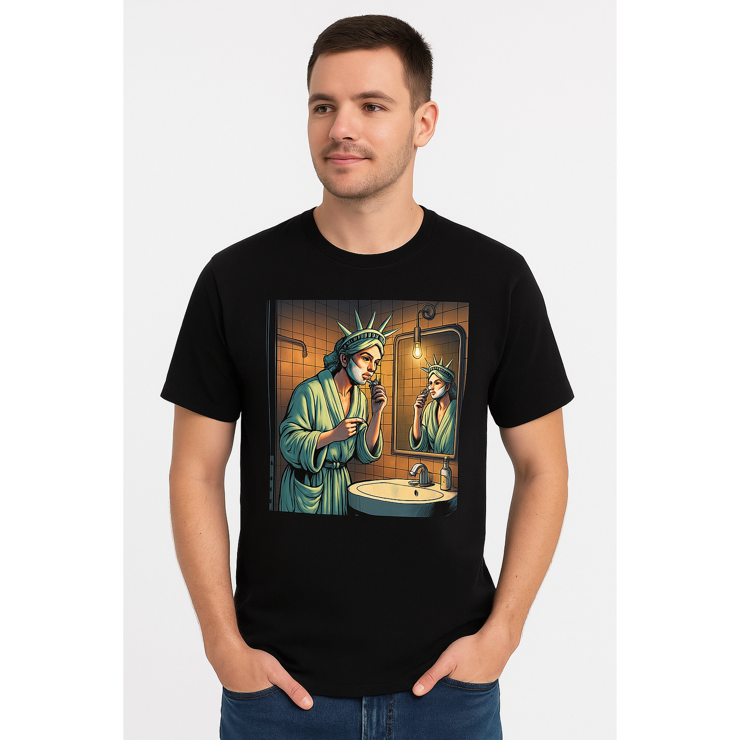 Pasteur Statue of Liberty Shaving – Graphic Black T-Shirt t-shirt Pasteur Pharmacy