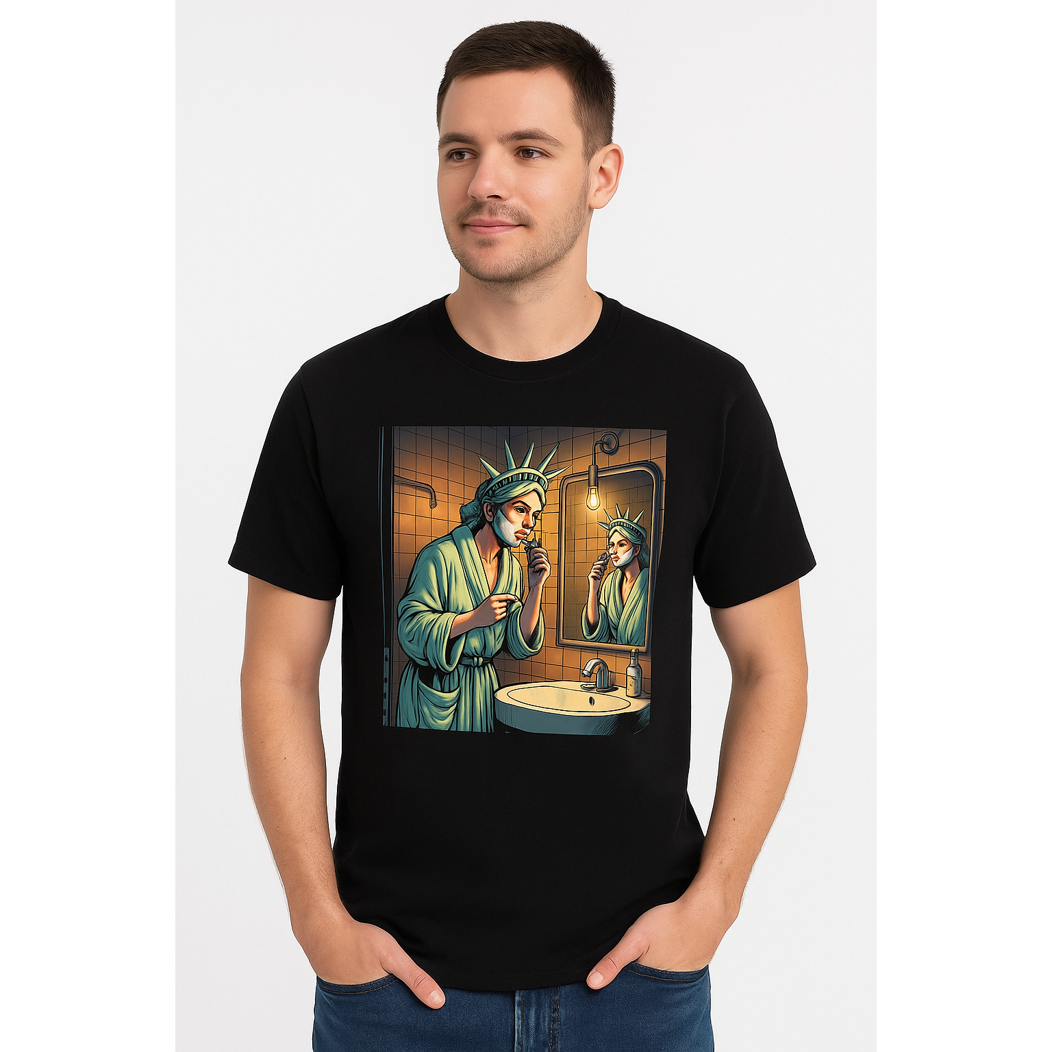 Pasteur Statue of Liberty Shaving – Graphic Black T-Shirt t-shirt Pasteur Pharmacy