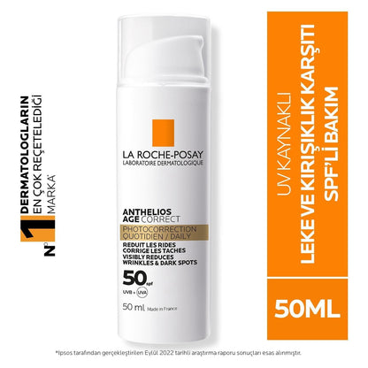 La Roche-Posay Anthelios Age Correct SPF 50 : Protection solaire anti-rides pour peaux sensibles | Protection UVA/UVB et acide hyaluronique hydratant