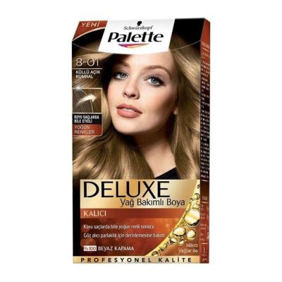 Palette Deluxe 8-01 Light Ash Blonde Hair Dye - Long-Lasting Rich Color, Nourishing Micro Oils