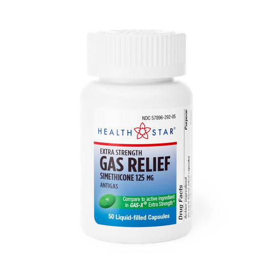 HEALTH STAR Extra Strength Gas Relief Softgels, 125 mg Simethicone, 50 Count Medicine & Drugs Pasteur Pharmacy