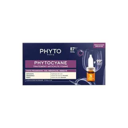 Tratamiento anticaída para mujer Phyto Phytocyane - 12 dosis individuales de 5 ml, promueve la salud capilar y reduce el debilitamiento