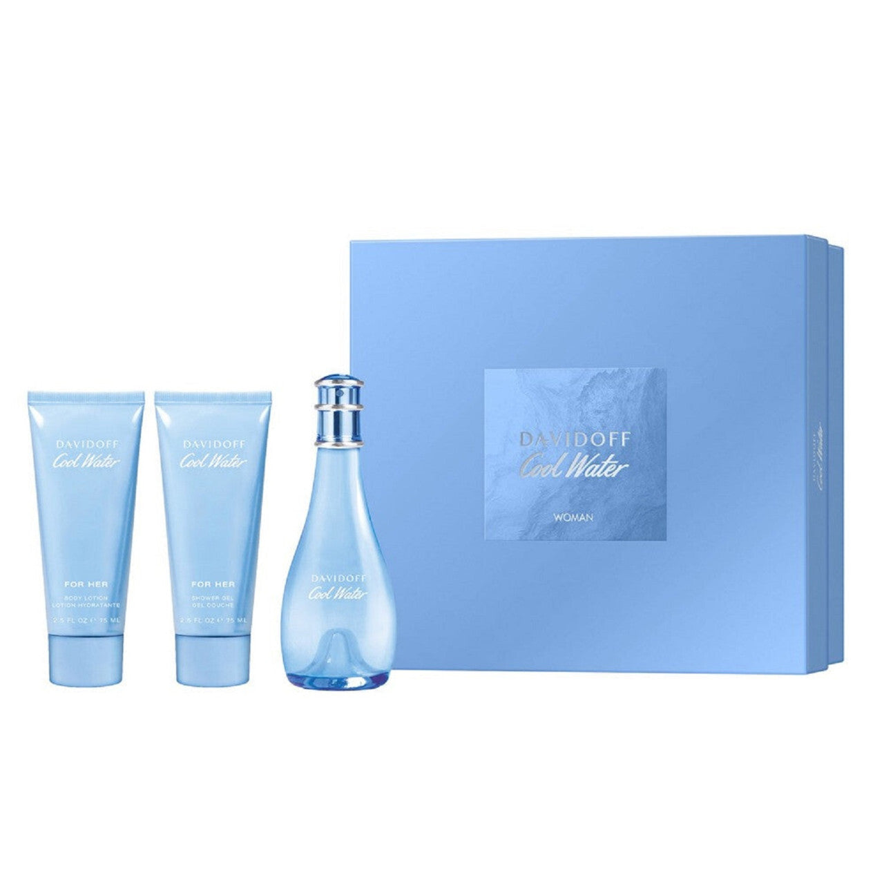 COOL WATER 3 PCS SET FOR WOMEN: 3.4 EAU DE TOILETTE SPRAY + 2.5 SHOWER GEL + 2.5 BODY LOTION. WOMEN Fragrant Nest