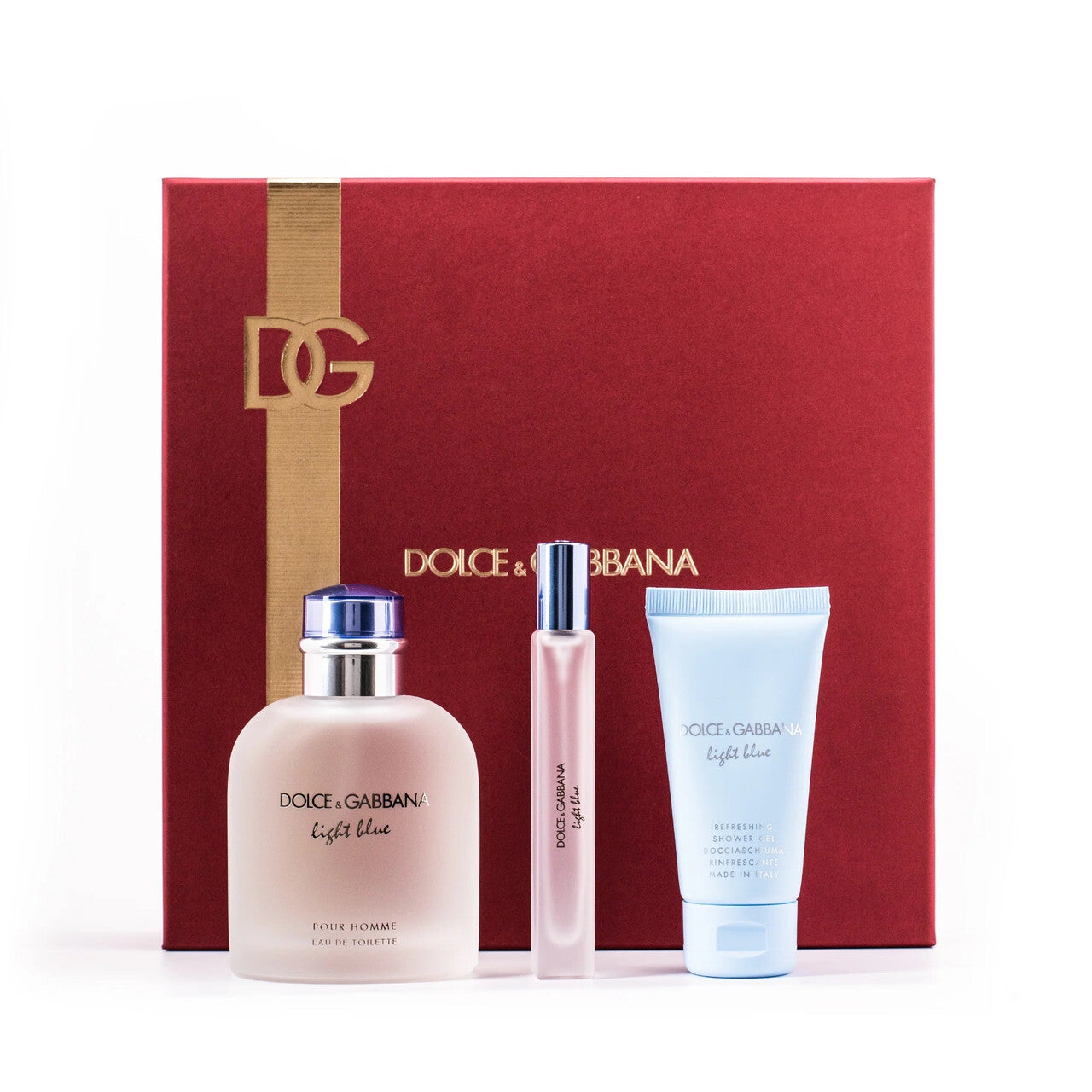 Dolce & gabbana light blue pour homme 3 pcs set: 4.2 eau de toilette spray + 0.33 eau de toilette spray + 1.7 shower gel Men Fragrant Nest