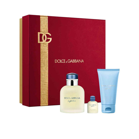 Dolce & gabbana light blue 3 pcs set for men: 2.5 eau de toilette spray + 1.7 shower gel + 5 ml eau de toilette mini