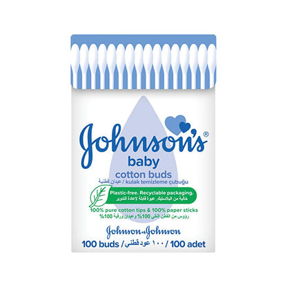 Coton-tiges pour bébé Johnson’s - Embouts 100 % coton doux pour une hygiène délicate, le nettoyage des oreilles et une application en toute sécurité - Boîte de 100