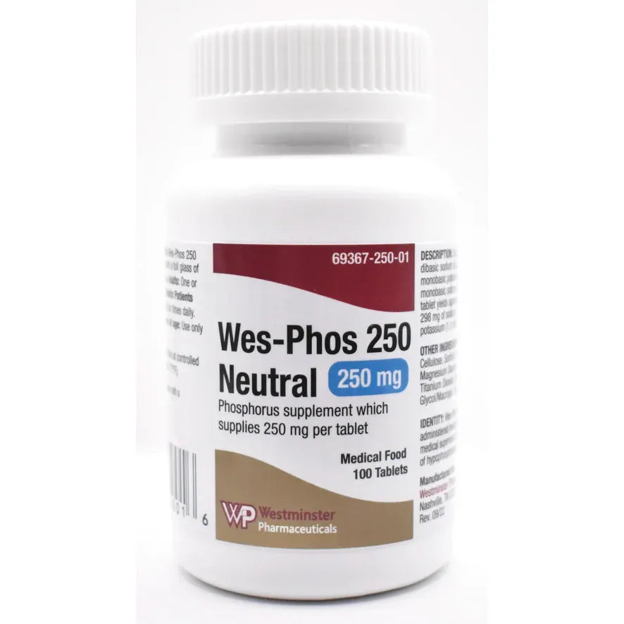 Wes-Phos 250 mg Neutral Phosphate Tablets (100 Count) Vitamins & Supplements Pasteur Pharmacy