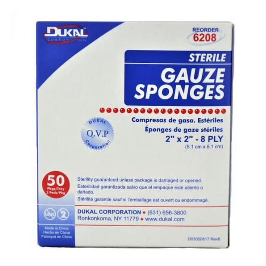 Dukal Sterile Gauze Sponges, 2" x 2", 8-Ply (24 Cases of 50 Packs) Medical Supplies Pasteur Pharmacy