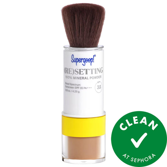 Polvo (re)fijador FPS 35: protector solar mineral en polvo para el rostro 100% mineral - acabado mate, brocha portátil, protección de amplio espectro para piel grasa y mixta, producto limpio y libre de crueldad animal