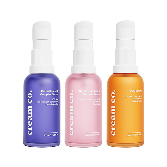 Coffret de sérums pour le visage Cream Co. à l'acide hyaluronique, aux peptides et à la vitamine C - Sérum anti-âge, illuminateur et hydratant pour femmes et hommes