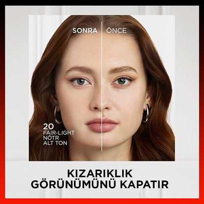 Base de maquillaje líquida L'Oreal Paris Skin Ink de cobertura total y larga duración de 48H: ligera, resistente a la transferencia, correctora de rojeces - subtono neutro