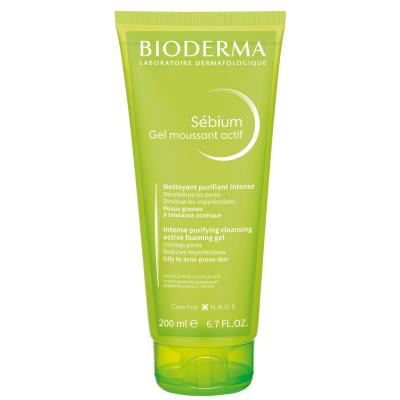 Gel Moussant Actif Bioderma Sébium : Contrôle du sébum et anti-imperfections - Nettoyant visage doux et hypoallergénique pour peaux grasses à tendance acnéique (200 ml)