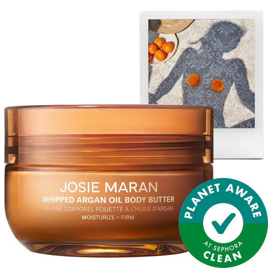 Manteca corporal batida de aceite de argán de Josie Maran: cuidado de la piel natural, reafirmante e hidratante, con tarro recargable