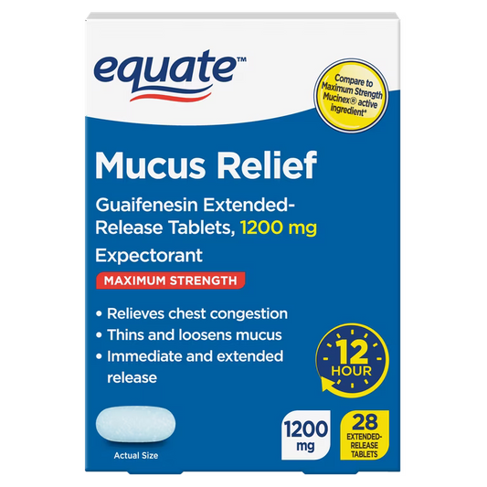 Equate Maximum Strength Mucus ER – 1200 mg Guaifenesin – 12-Hour Extended Release, 28 Tablets Medicine & Drugs Pasteur Pharmacy