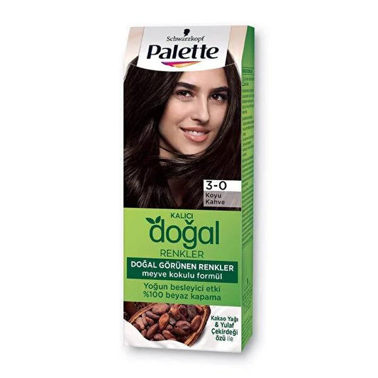 Tinte para el cabello Palette Natural Colors 3-0 Castaño Oscuro: color de aspecto natural, brillo y suavidad con aceite de argán