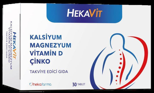 Hekavit Calcium Magnesium Supplement with Vitamin D3 - 30 Tablets for Bone Health Support