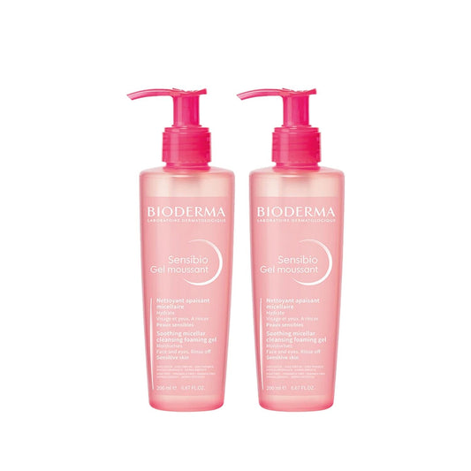 Gel nettoyant moussant visage Bioderma Sensibio pour peaux sensibles - Doux, testé dermatologiquement, 200 ml x2