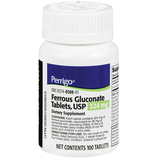 Ferrous Gluconate Iron Supplement 324 mg - Gentle on Stomach, 100 Tablets Vitamins & Supplements Pasteur Pharmacy