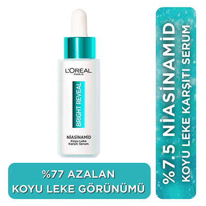 Sérum corrector de manchas oscuras con niacinamida Bright Reveal de L'Oréal Paris: atenúa marcas de acné, manchas solares y de la edad para una piel radiante